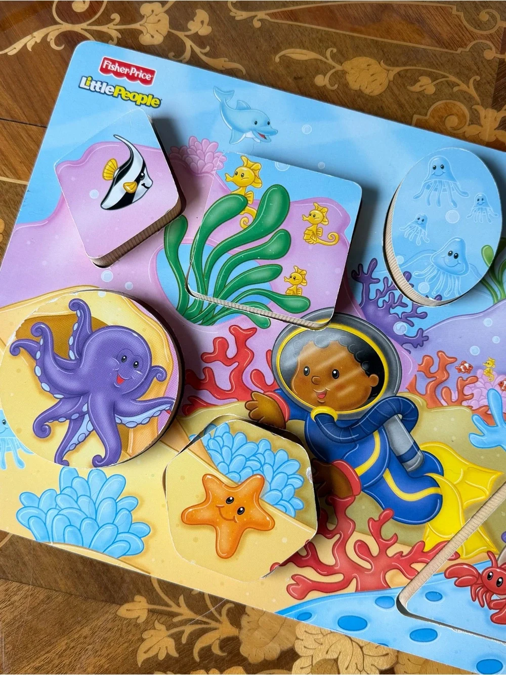 Little People Ocean Themed Puzzle Wooden Chunky 2012 Fisher Price
